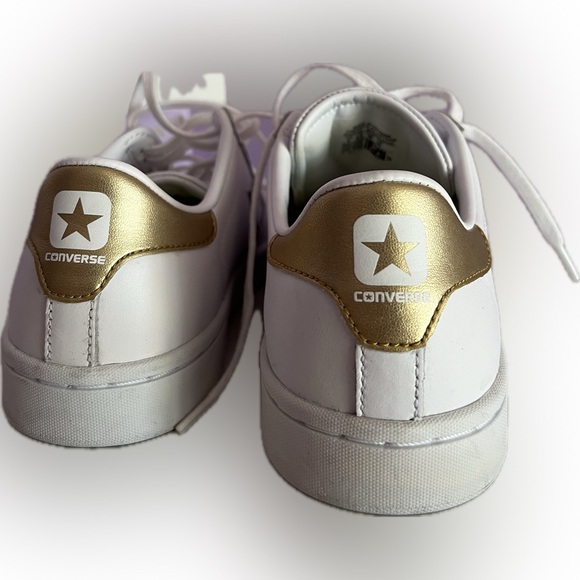 Converse Pro Leather Metallic Low Top Sneakers White and Gold Size 8 - Picture 2 of 7